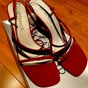 Metaphor Size 9 Red Heels Shoes Sparkle Githa 16672